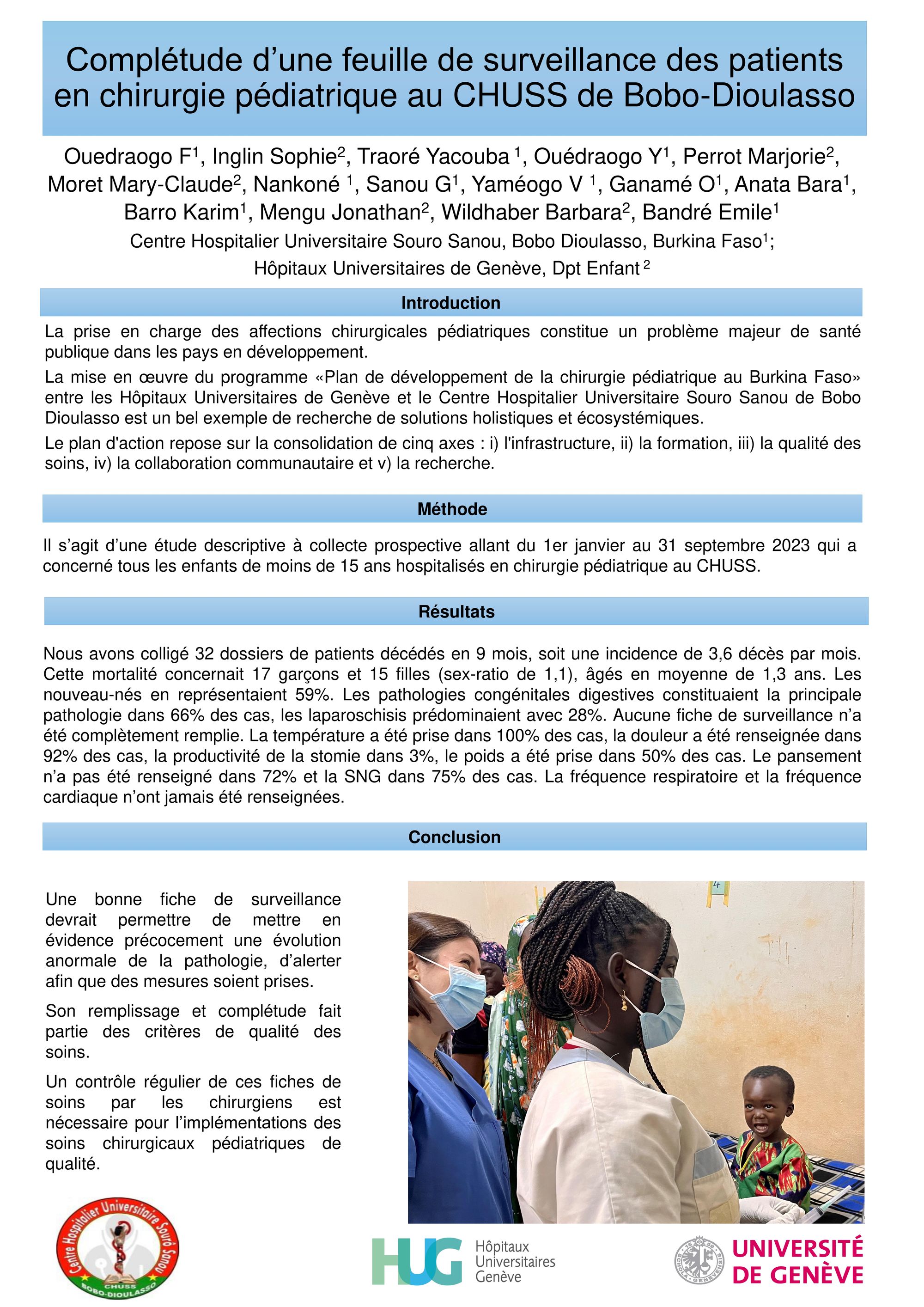 Complétude d’une feuille de surveillance des patients en chirurgie pédiatrique au CHUSS de Bobo-Dioulasso