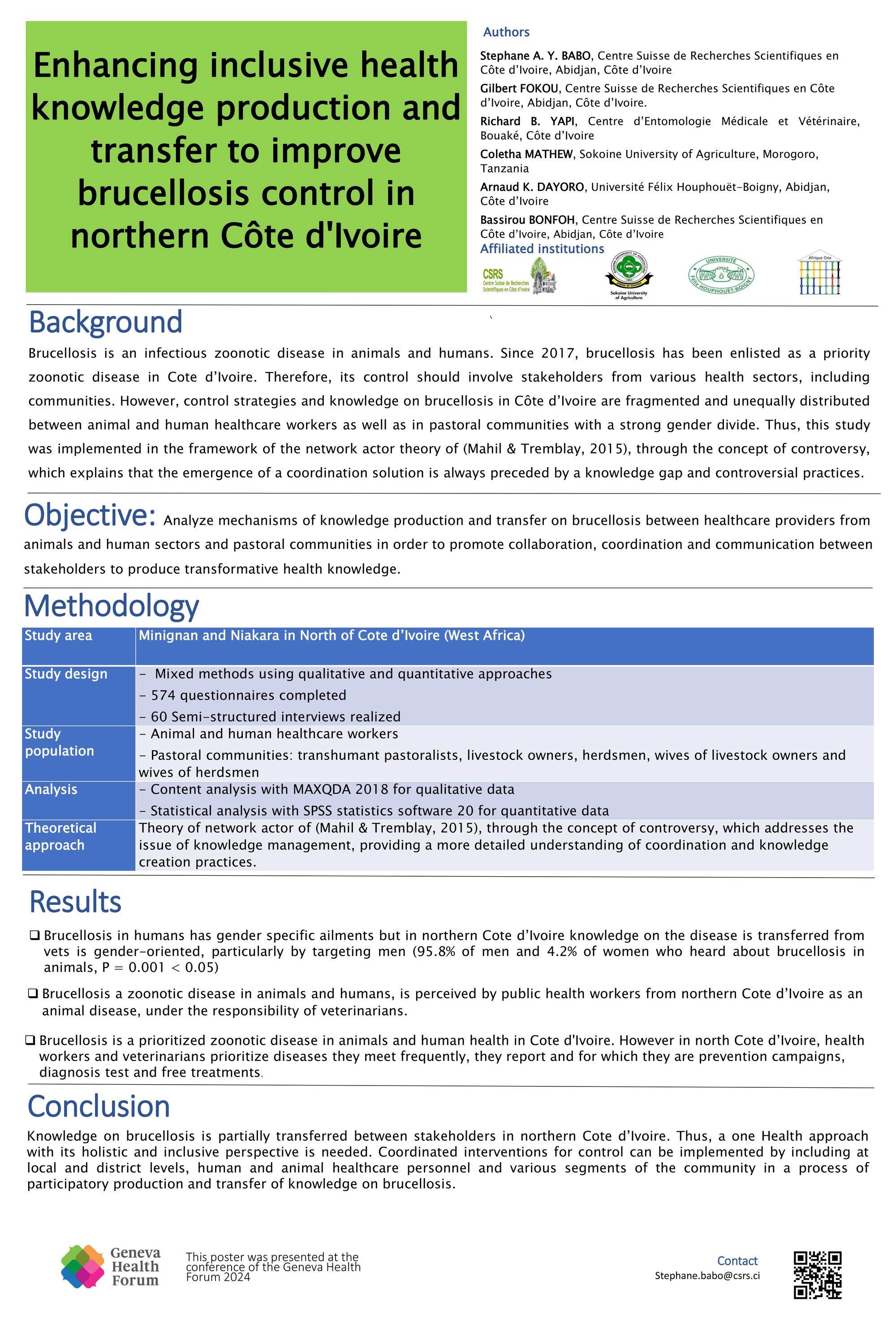 Enhancing inclusive health knowledge production and transfer to improve brucellosis control in northern Côte d'Ivoire