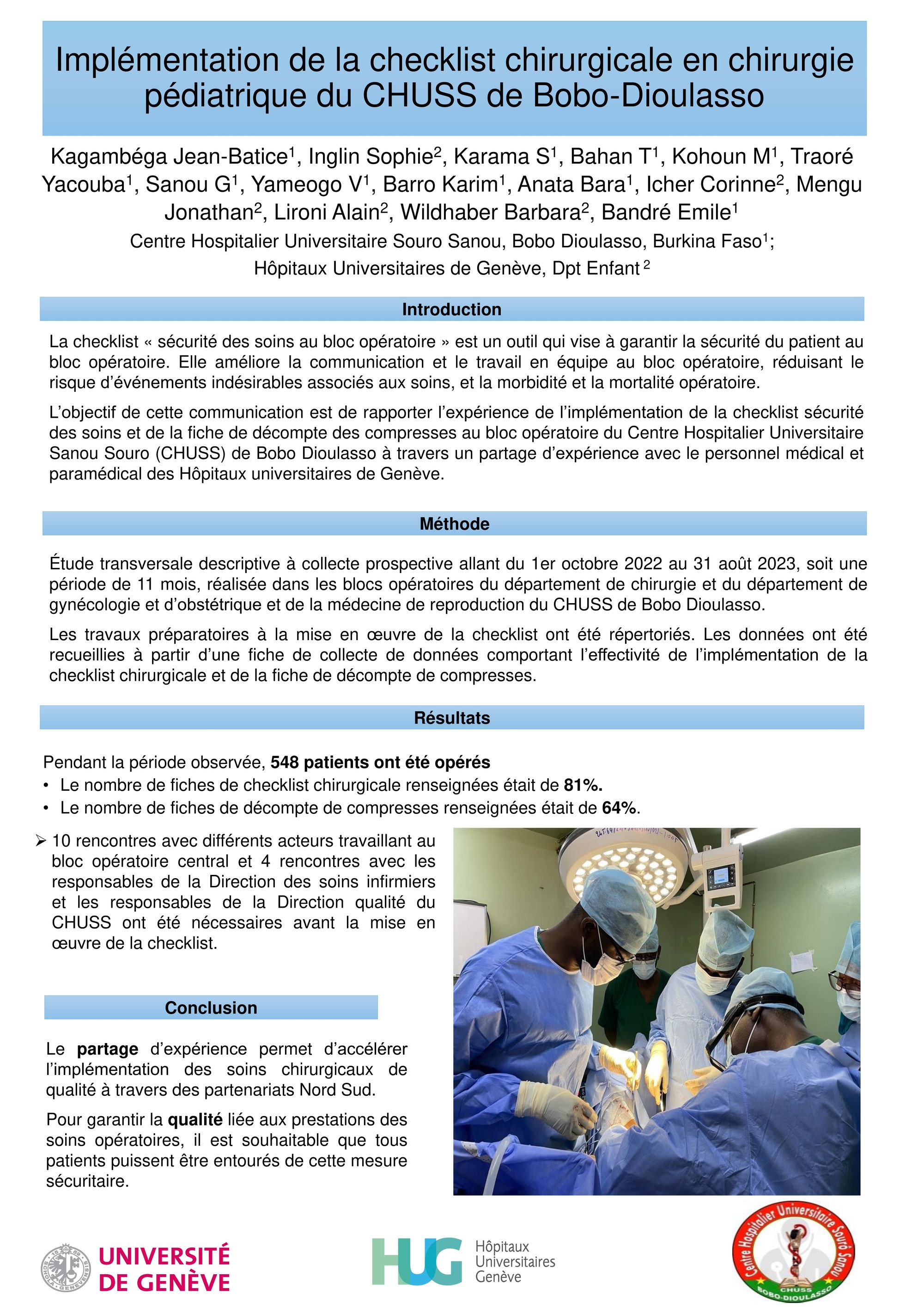 Implémentation de la checklist chirurgicale en chirurgie pédiatrique du CHUSS de Bobo-Dioulasso