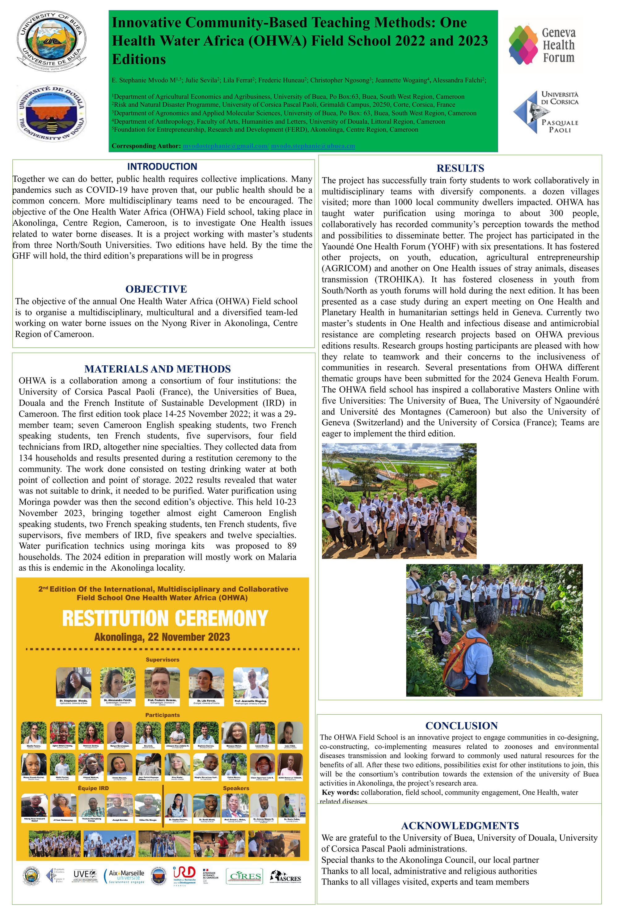 Innovative Community-Based Teaching Methods: One Health Water Africa (OHWA) Field School 2022 and 2023 Editions
