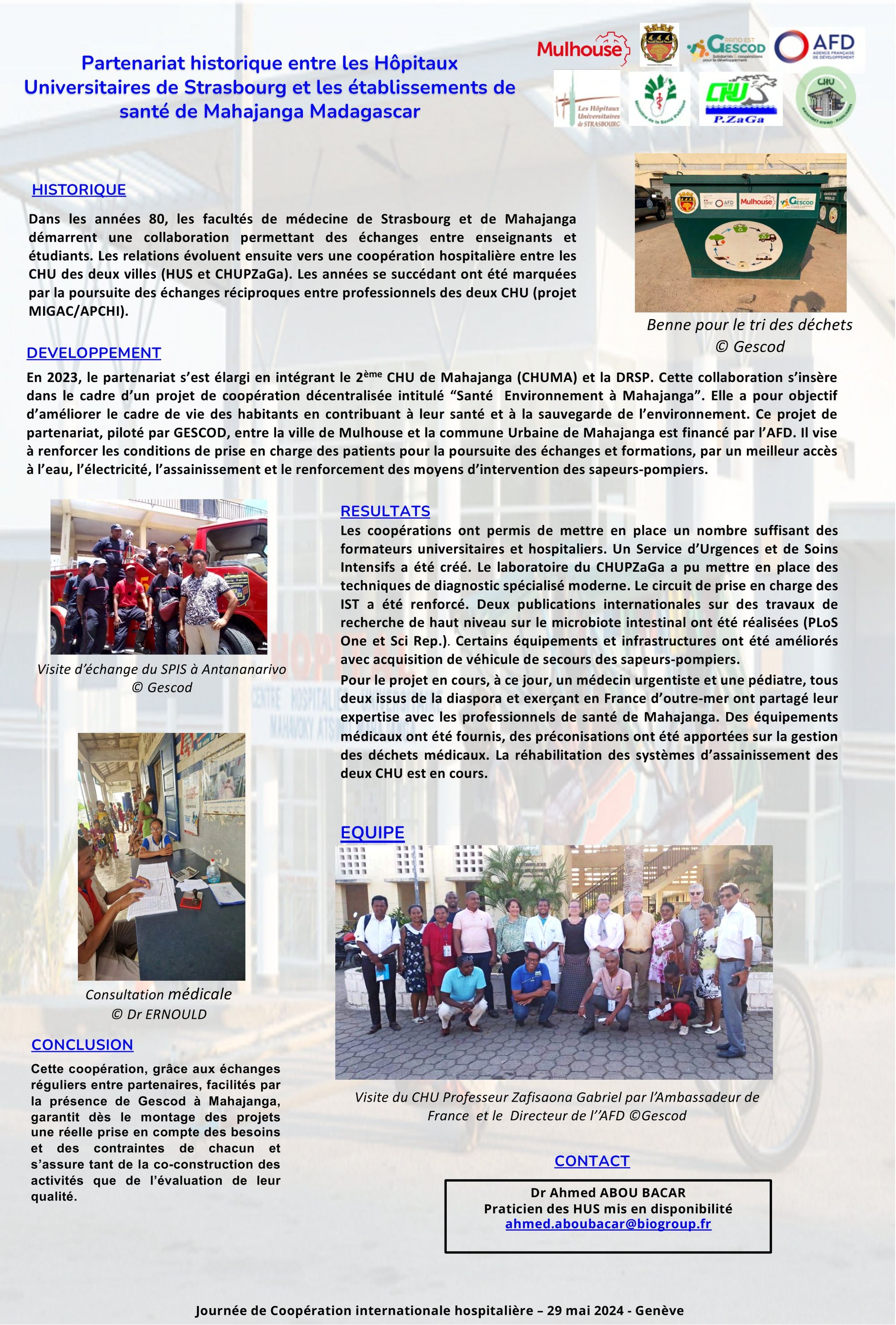 Partenariat Universitaires de Strasbourg et les établissements de historique entre les Hôpitaux santé de Mahajanga Madagascar	