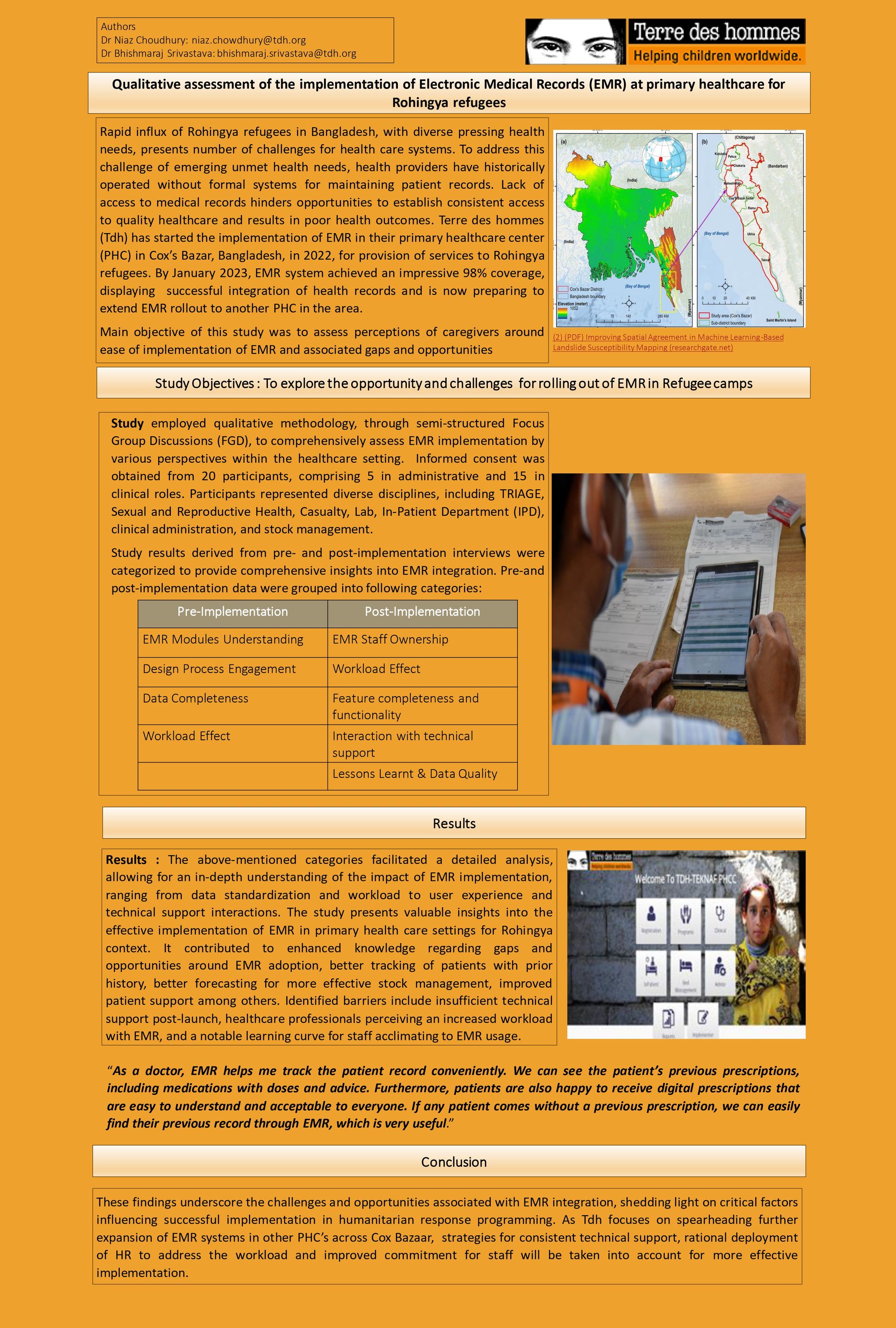 Qualitative Assessment of the implementation of Electronic Medical Record (EMR) at primary healthcare for Rohingya Refugees