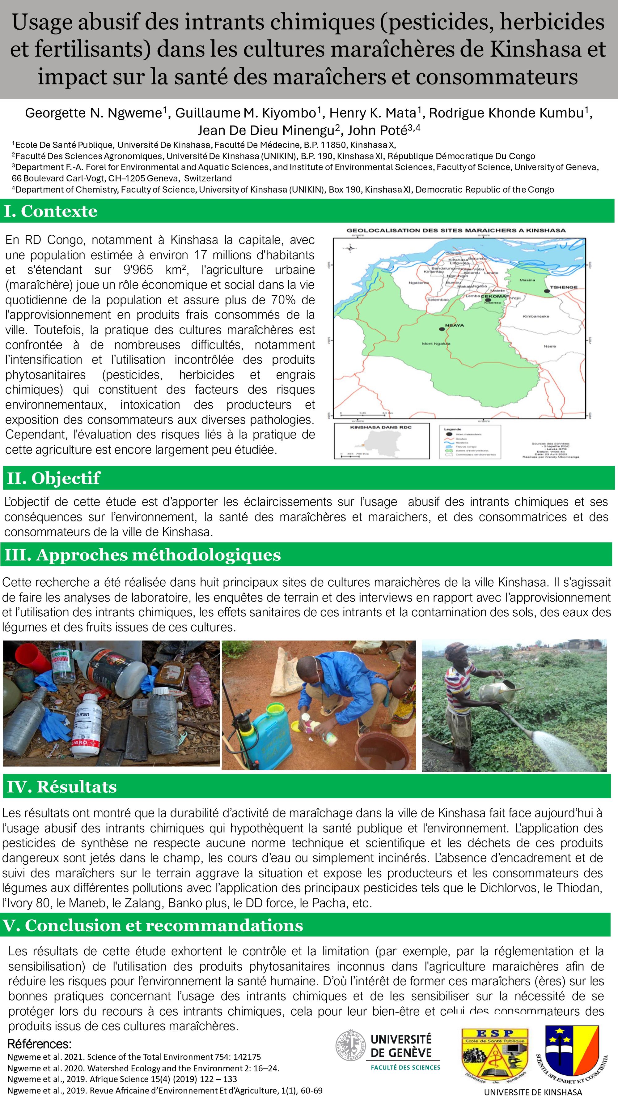 Usage abusif des intrants chimiques (pesticides, herbicides et fertilisants) dans les cultures maraîchères de Kinshasa et impact sur la santé des maraîchers et consommateurs